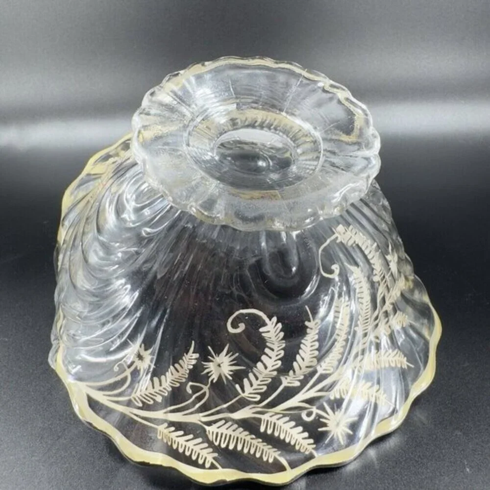 Vintage Cambridge Clear Glass Caprice Bowl Dish Handles‎ Silver Overlay Flower